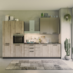 Cucina Durazzo Glam 330 cm rovere rustico e tortora lucido sinistra con lavastoviglie