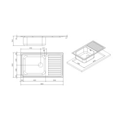 Lavello cucina 86x50 cm 1 vasca e gocciolatoio SAXT331A destro