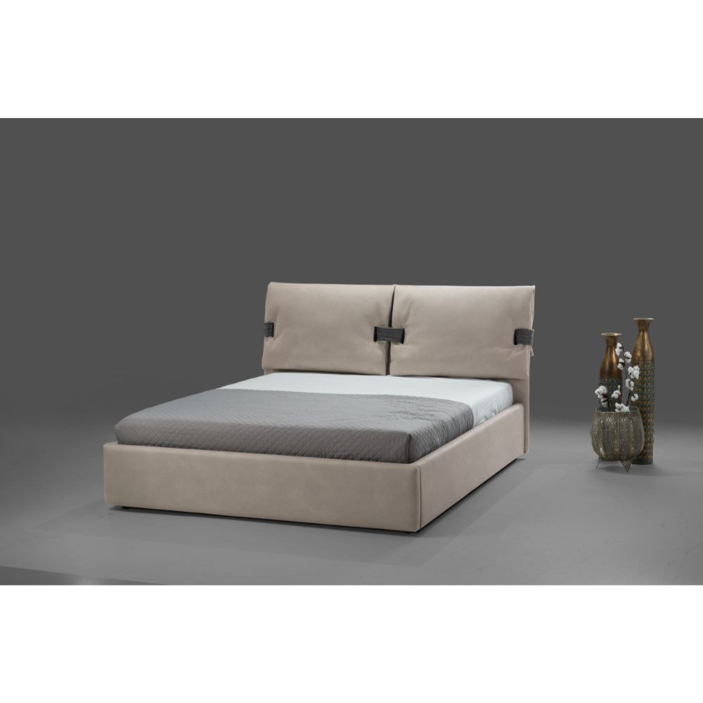 Letto matrimoniale contenitore tessuto beige Grenoble