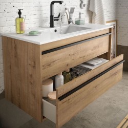 Mobile bagno sospeso Ador80 rovere ostippo con lavabo 2 cassetti 80x45x54h