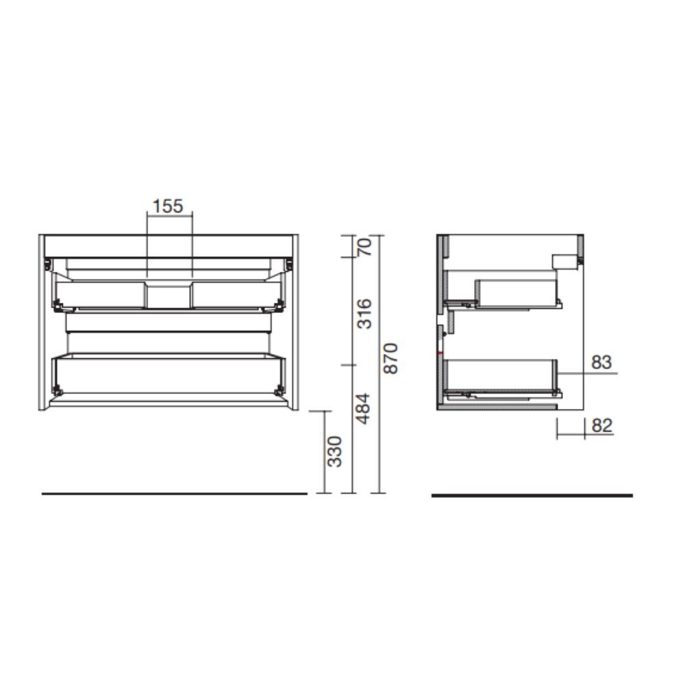 Mobile bagno sospeso Nuar120 rovere ostippo doppio lavabo 4 cassetti  120x45x54h