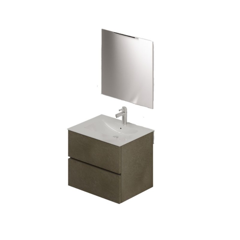 Mobile bagno sospeso Claros100 grigio opaco con lavabo 2 cassetti 100x45x56h