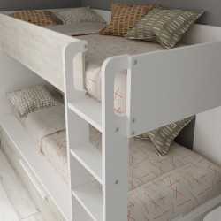 Cameretta con letto a castello con letto estraibile colore bianco consumato  e bianco reversibile