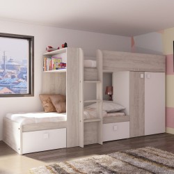 Cameretta 6040 con letto singolo e scrivania reversibile colore bianco  consumato e bianco