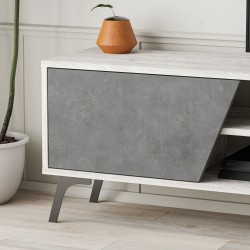 Parete porta tv in legno frassinato bianco shabby-Nikomarket