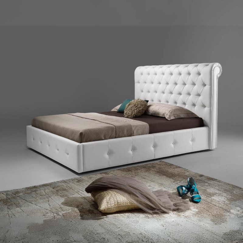 Letto Matrimoniale bed Box Bianco Con Rete E Contenitore