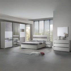 Camera da letto Yara colore bianco e cemento con letto fisso