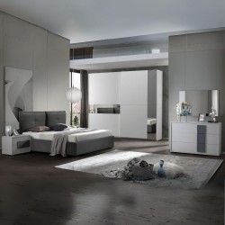 Camera da letto Manon colore bianco e dettagli grigio con letto contenitore