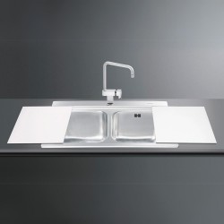 Lavello Smeg LI92B 90x50 cm 2 vasche con vetro bianco