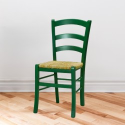 Sedia Venezia colore anilina verde scuro in legno di faggio con seduta in paglia set 2...