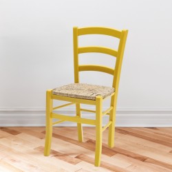 Sedia Venezia colore anilina giallo in legno massello di faggio con seduta in paglia
