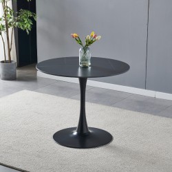 Tavolo rotondo Dot con piano in ceramica effetto marmo nero opaco con particolari oro e...