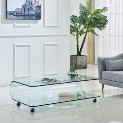 Tavolino Magnolia in vetro temperato con rotelle 100x60x39 cm.
