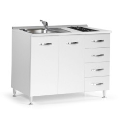 Cucinino 120 cm 2 ante e cassettiera e piano cottura a gas bianco larice 120x60x85H