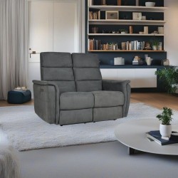 Divano Faber 2 posti con 2 recliner elettrici in tessuto dark grey