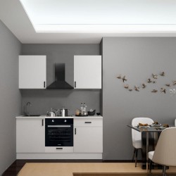 Cucina Asti 180 cm. elettrodomestici inclusi colore bianco e maniglie in metallo nero