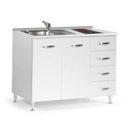 Cucinino 120 cm 2 ante e cassettiera e piano cottura in vetroceramica bianco larice...