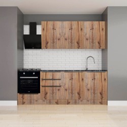 Cucina Casale 240 cm. con elettrodomestici inclusi con cassa bianca e ante rovere detroit