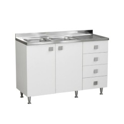 Base lavello 120 con cassettiera a destra colore bianco larice SENZA LAVELLO