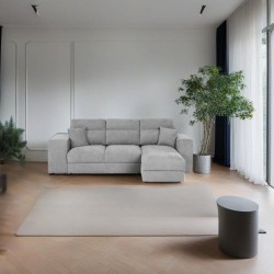 Divano letto Lilo con penisola e 2 pouf reversibile in tessuto Vardo G1310 grigio chiaro