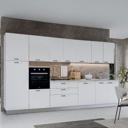 Cucina reversibile Petunia base 360 cm con elettrodomestici inclusi colore bianco lucido