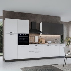 Cucina reversibile Iris 360 cm con cassa bianca base e colonne bianco lucido e e...