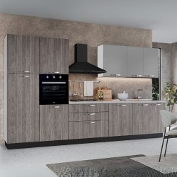 Cucina reversibile Iris 360 cm con cassa bianca base e colonne forest grigio e pensili...