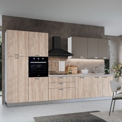 Cucina reversibile Iris 360 cm con cassa bianca base e colonne rovere gessato naturale...