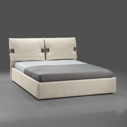 Letto matrimoniale contenitore Grenoble in tessuto Barrel 04 beige con particolari...