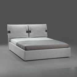 Letto matrimoniale contenitore Grenoble in tessuto Barrel 80 grigio ghiaccio con...