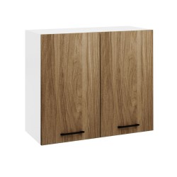 Pensile cucina 80x32x72H cm. con struttura bianca e 2 ante noce naturale