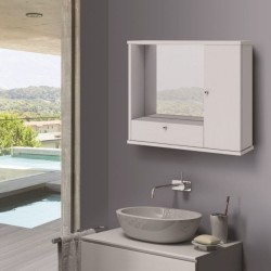 Specchiera bagno con anta e ribalta bianco frassinato