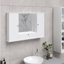 Specchiera mobile bagno pensile 2 ante e ribalta bianco frassinato