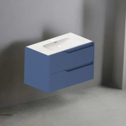 Mobile bagno sospeso Soho con due cassetti effetto cannettato colore azzurro 80x45x50 cm.