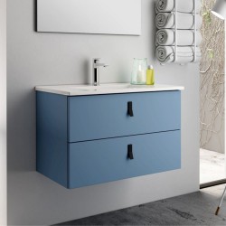 Mobile bagno sospeso Invicta con due cassetti colore blu e maniglie nere 60x48x45 cm.