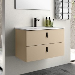 Mobile bagno sospeso Invicta con due cassetti colore cappuccino e maniglie nere...