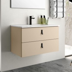 Mobile bagno sospeso Invicta con due cassetti colore cappuccino con maniglie nere...