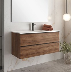 Mobile bagno sospeso Senda con 2 cassettoni colore noce effetto cannettato e maniglie...