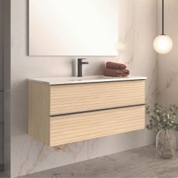 Mobile bagno sospeso Senda con 2 cassettoni colore rovere chiaro effetto cannettato e...