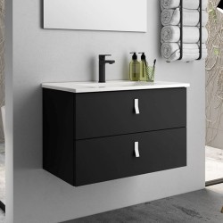 Mobile bagno sospeso Invicta con due cassetti colore nero e maniglie bianche 60x48x45 cm.