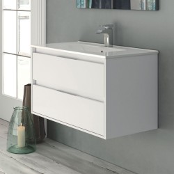 Mobile bagno sospeso Bolton con 2 cassetti 60x45x48 cm colore bianco laccato lucido