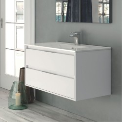 Mobile bagno sospeso Bolton con 2 cassetti 80x45x48 cm colore bianco laccato lucido