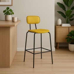 Sgabello Glami in pvc effetto cuoio giallo con struttura in metallo nera