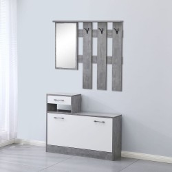 Mobile ingresso Rudolf XL con specchio e scarpiera colore cemento e bianco con maniglie...
