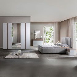 Camera da letto Amor con armadio 6 ante con specchio e letto imbottito con contenitore...