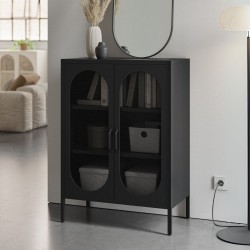 Mobile multiuso Diora in metallo con 2 ante colore nero