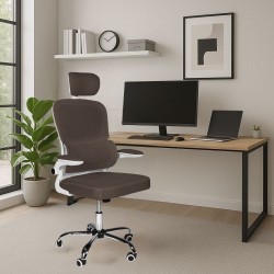 Sedia da ufficio ergonomica Vibes con struttura bianca e seduta in tessuto a rete...