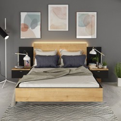 Struttura letto alla francese 1517 con comodini integrati colore rovere e nero