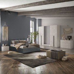 Camera da letto Aria con armadio 6 ante battenti con specchio in bianco spatolato neve...