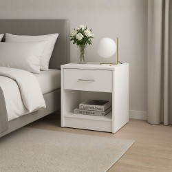 Comodino Naka con cassetto e nicchia a giorno colore bianco
